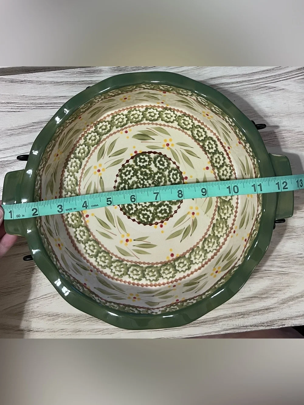 Temp-tations Old World Green 11” 2.5 Qt Round Baker Casserole w Wire Rack